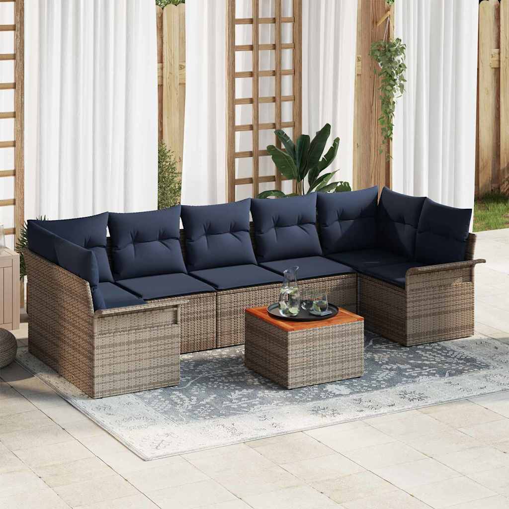 Conjunto de sofás de jardín 8 pcs Gris y azul marino
