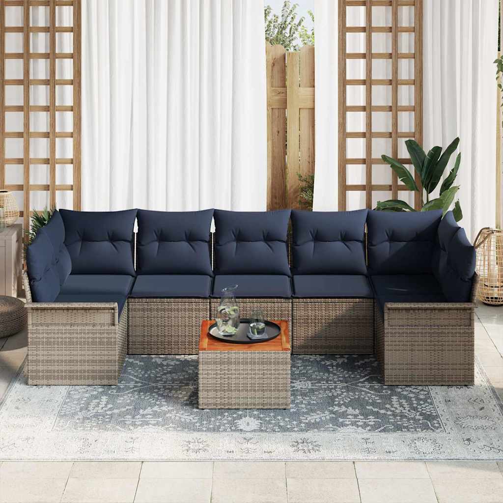 Conjunto de sofás de jardín 8 pcs Gris y azul marino