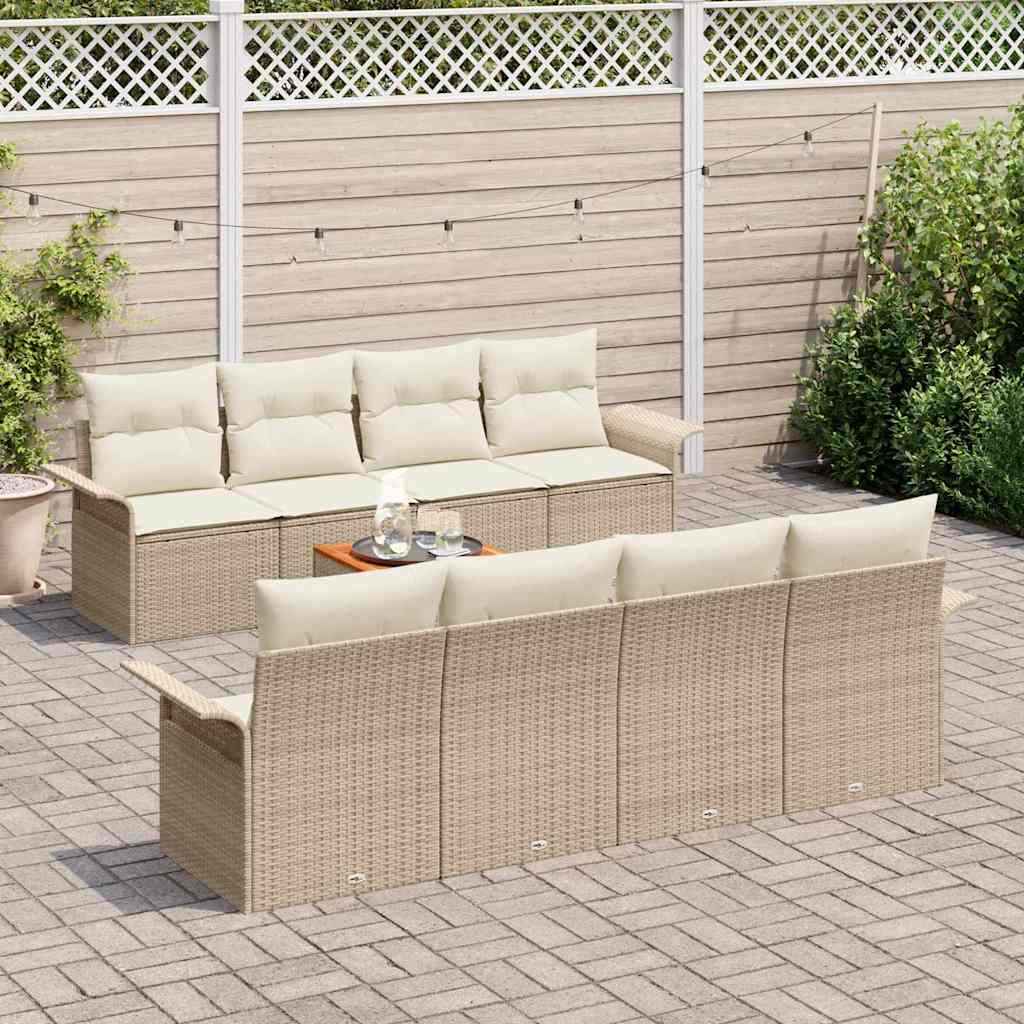 Conjunto de sofás de jardín 9 pcs Beige y Crema ratán sintético