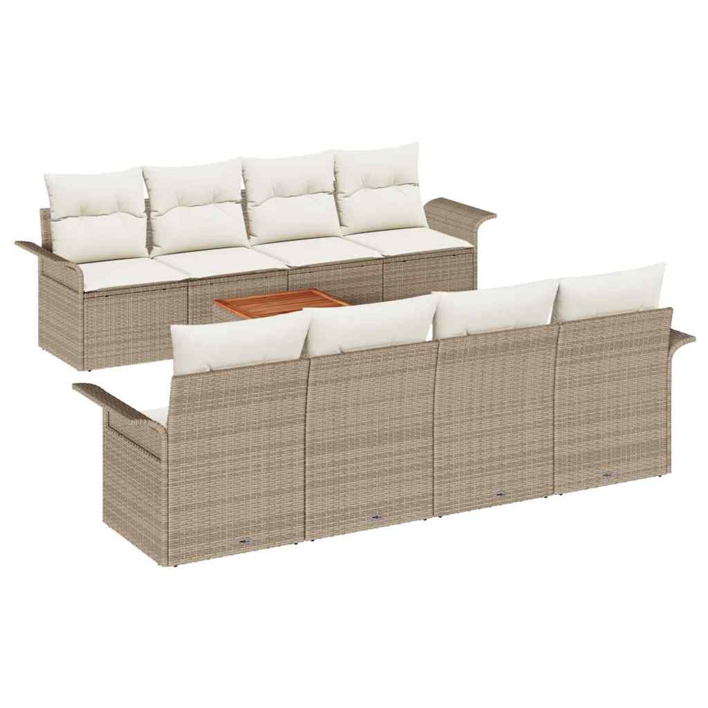 Conjunto de sofás de jardín 9 pcs Beige y Crema ratán sintético