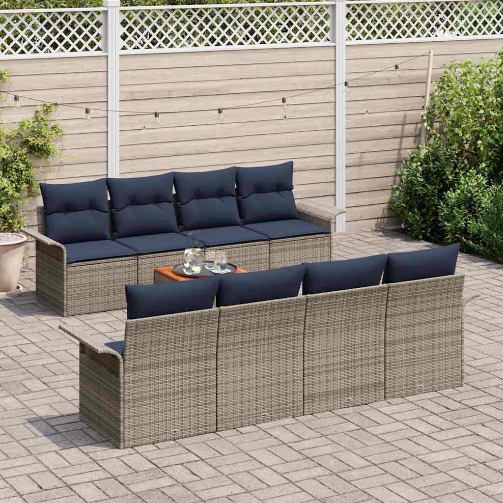 Conjunto de sofás de jardín 9 pcs Gris y azul marino