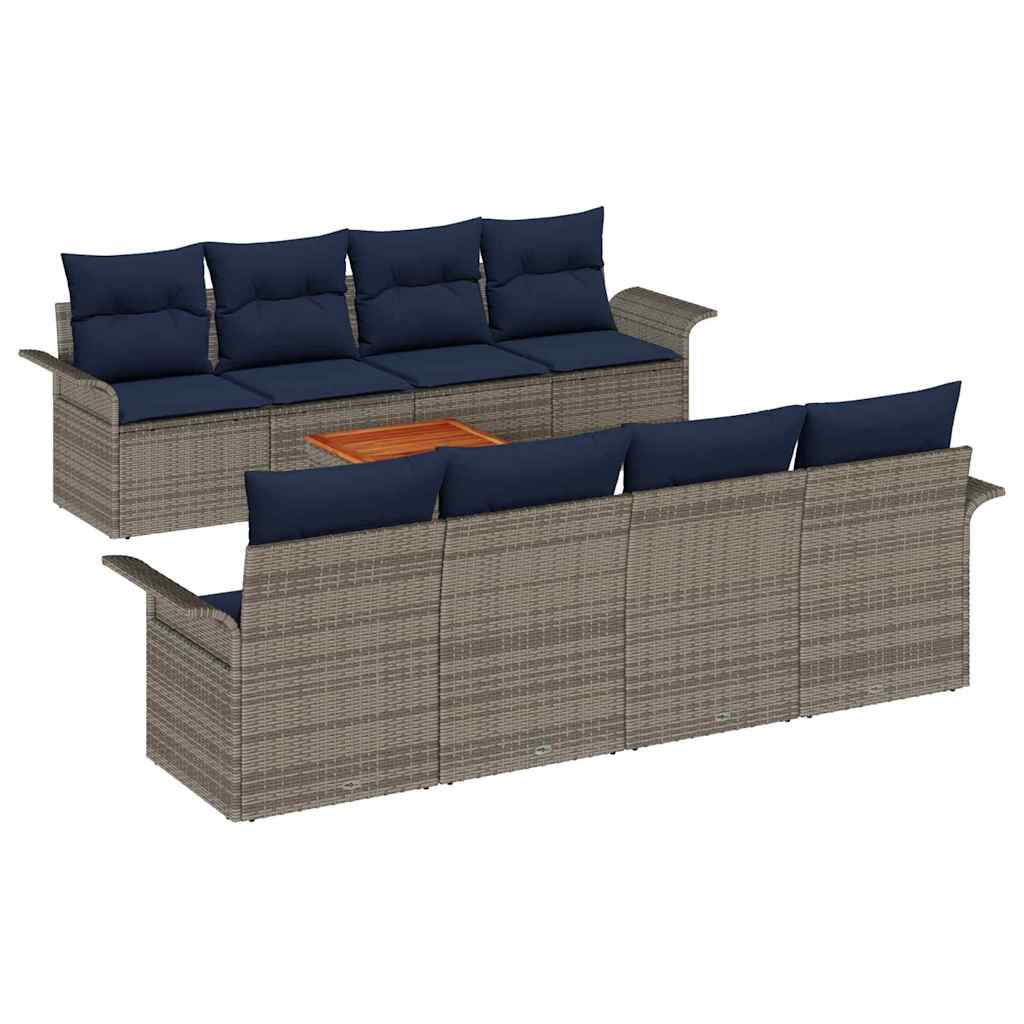 Conjunto de sofás de jardín 9 pcs Gris y azul marino