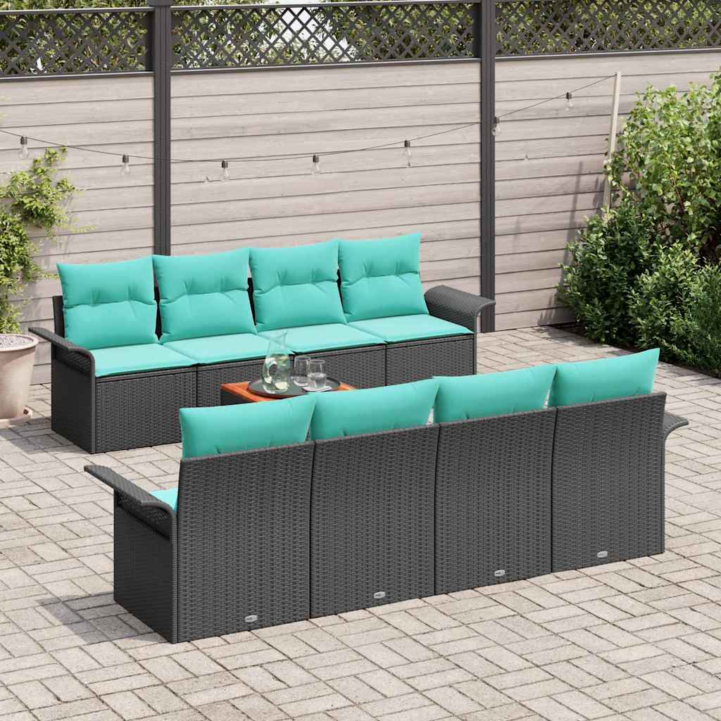 Conjunto de sofás de jardín 9 pcs Negro y Turquesa