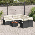 Conjunto de sofás de jardín 9 pcs Negro y crema ratán sintético