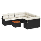Conjunto de sofás de jardín 9 pcs Negro y crema ratán sintético