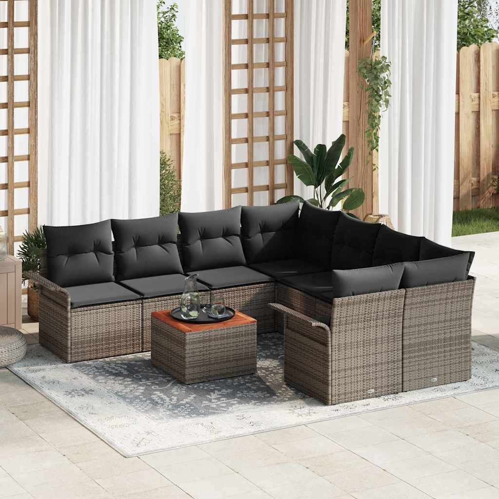 Conjunto de sofás de jardín 9 pcs Gris ratán sintético