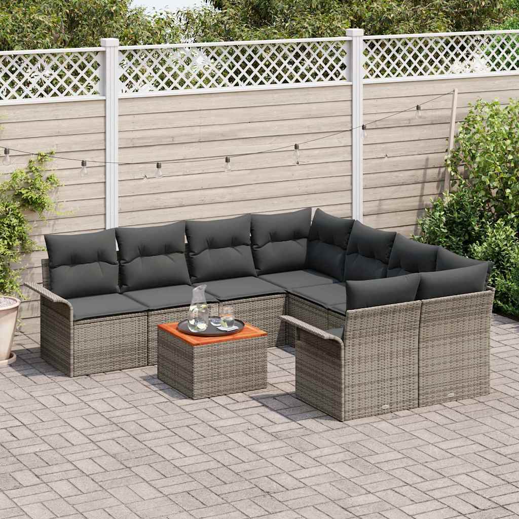 Conjunto de sofás de jardín 9 pcs Gris ratán sintético