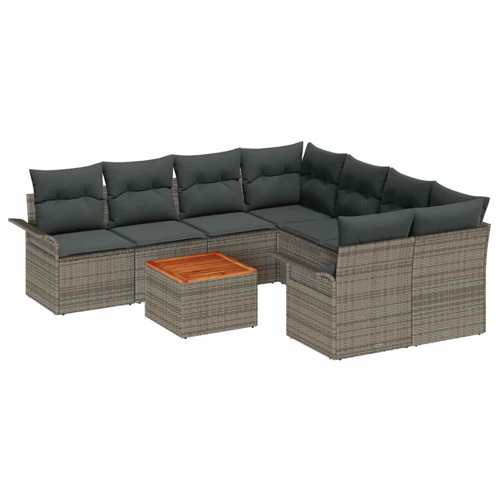Conjunto de sofás de jardín 9 pcs Gris ratán sintético