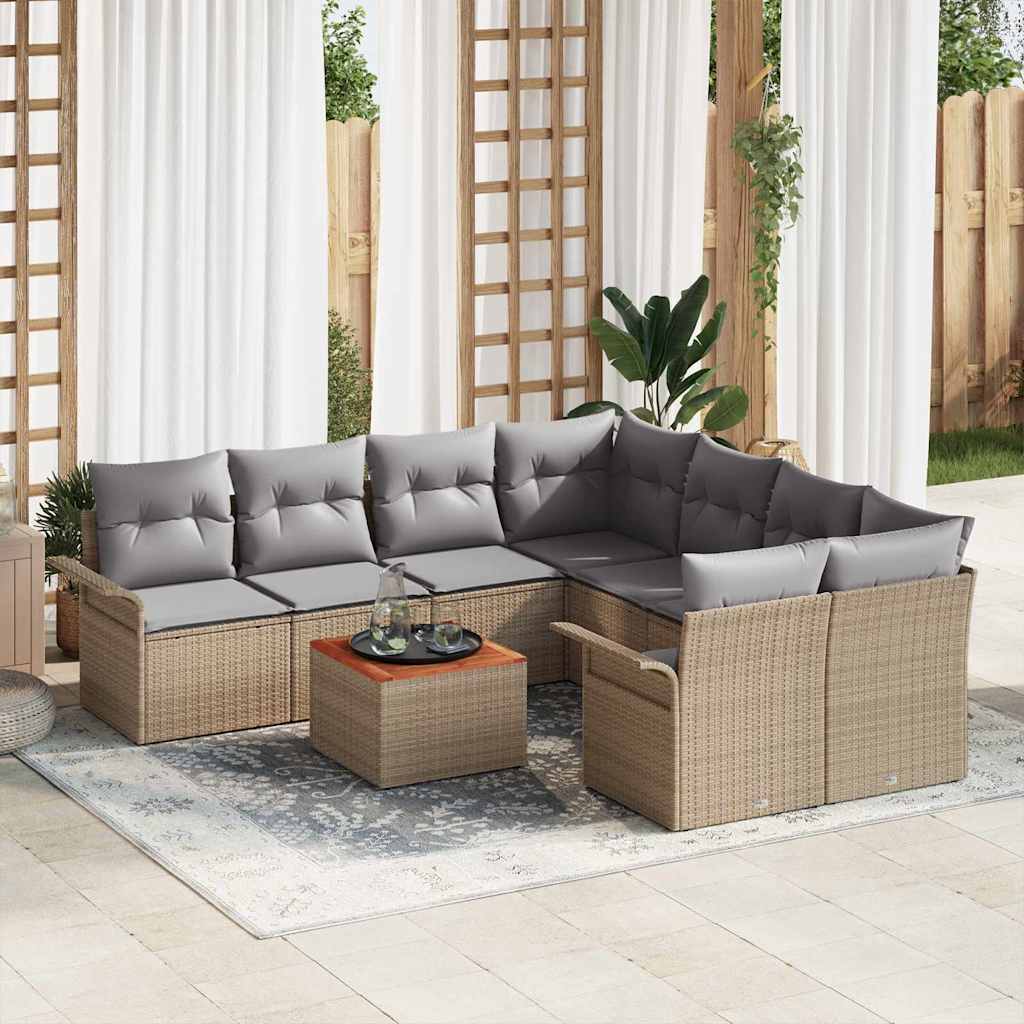 Conjunto de sofás de jardín 9 pcs Beige y Gris Claro