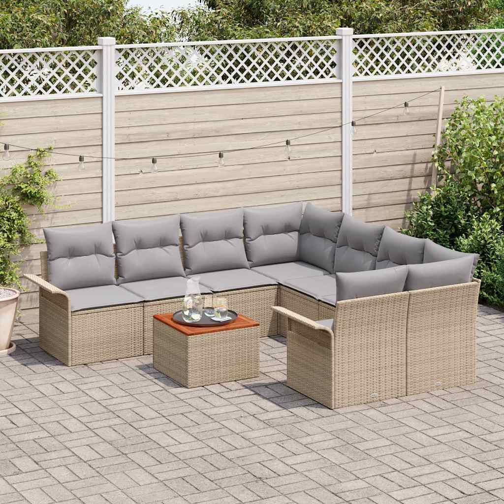 Conjunto de sofás de jardín 9 pcs Beige y Gris Claro