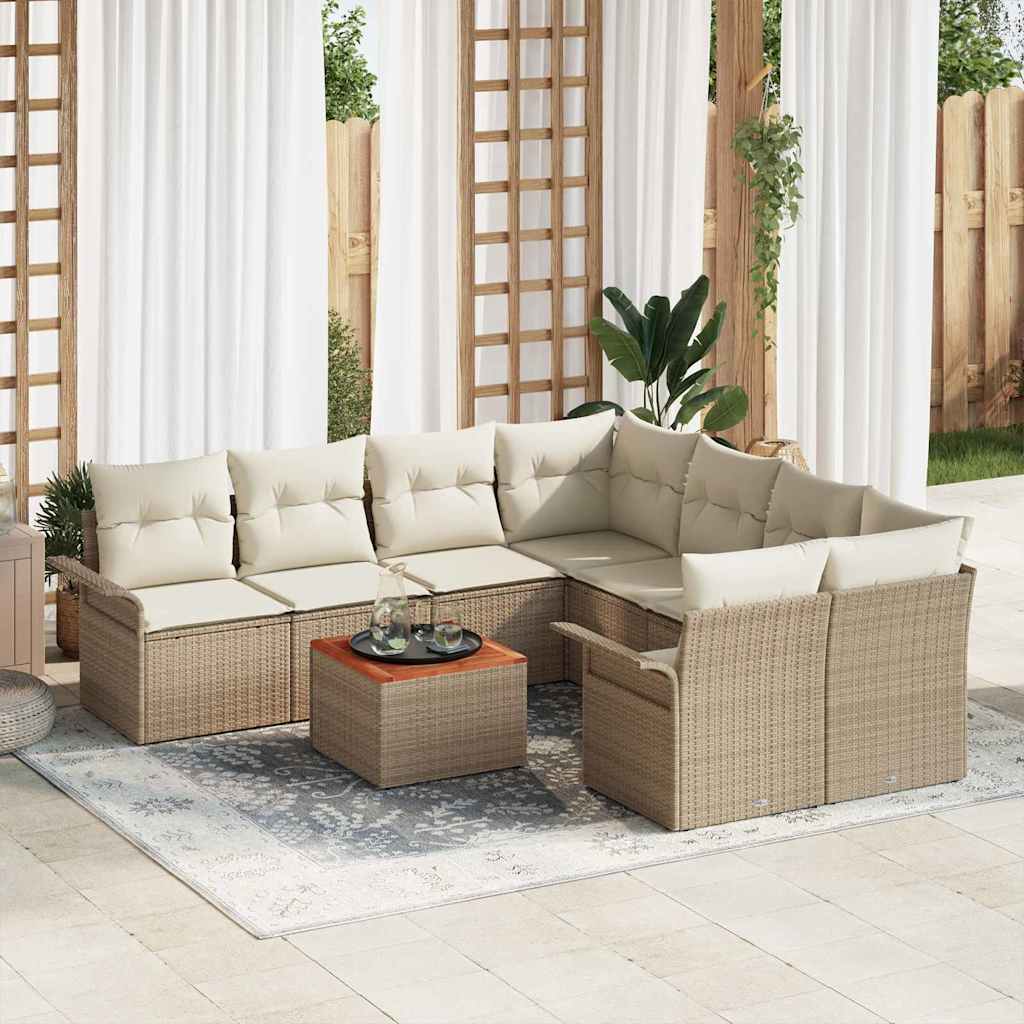 Conjunto de sofás de jardín 9 pcs Beige y Crema ratán sintético