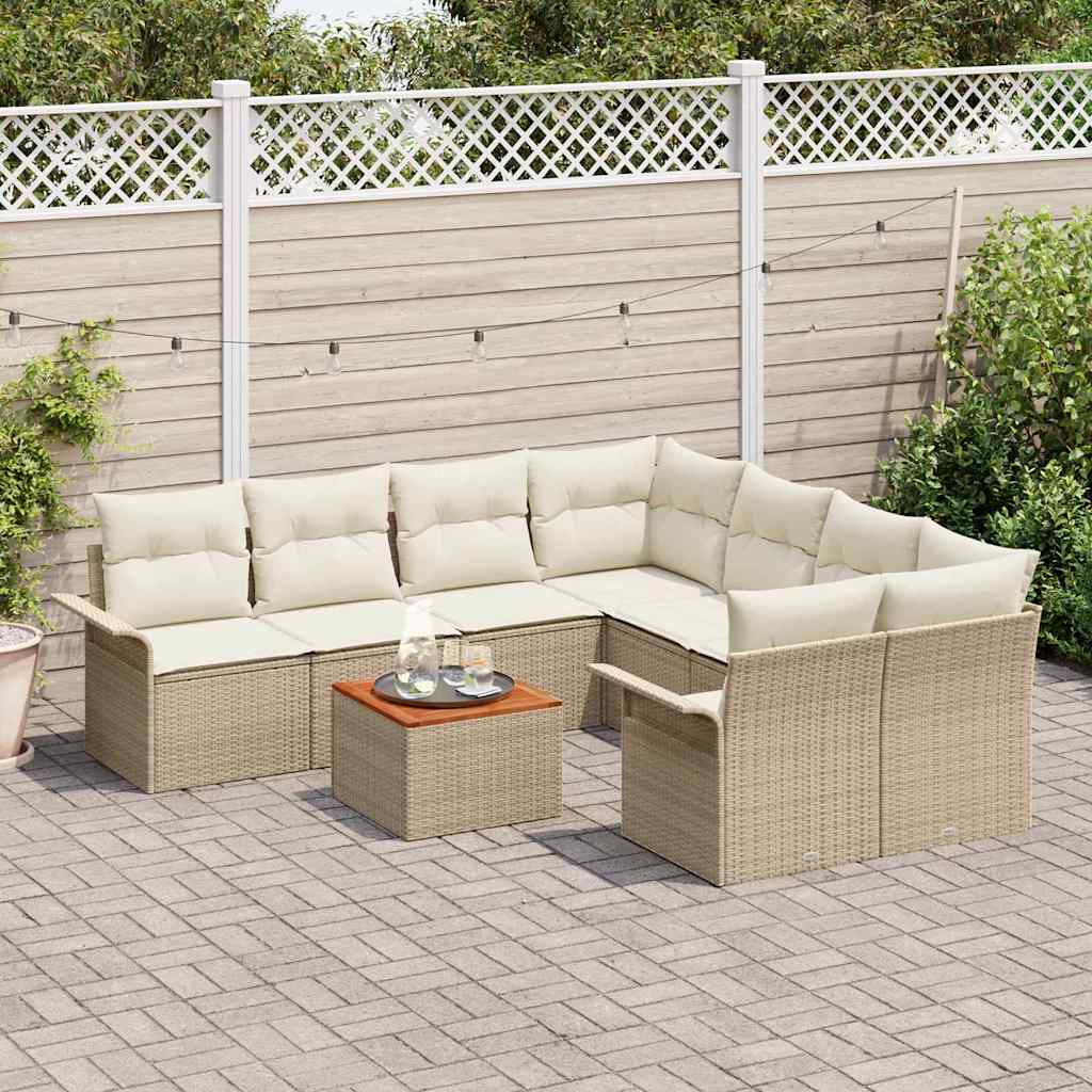 Conjunto de sofás de jardín 9 pcs Beige y Crema ratán sintético