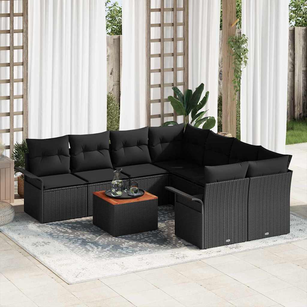 Conjunto de sofás de jardín 9 pcs Negro ratán sintético