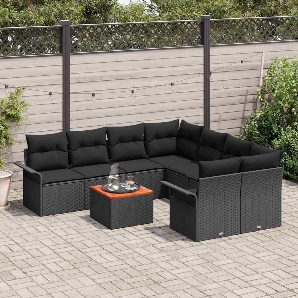 Conjunto de sofás de jardín 9 pcs Negro ratán sintético