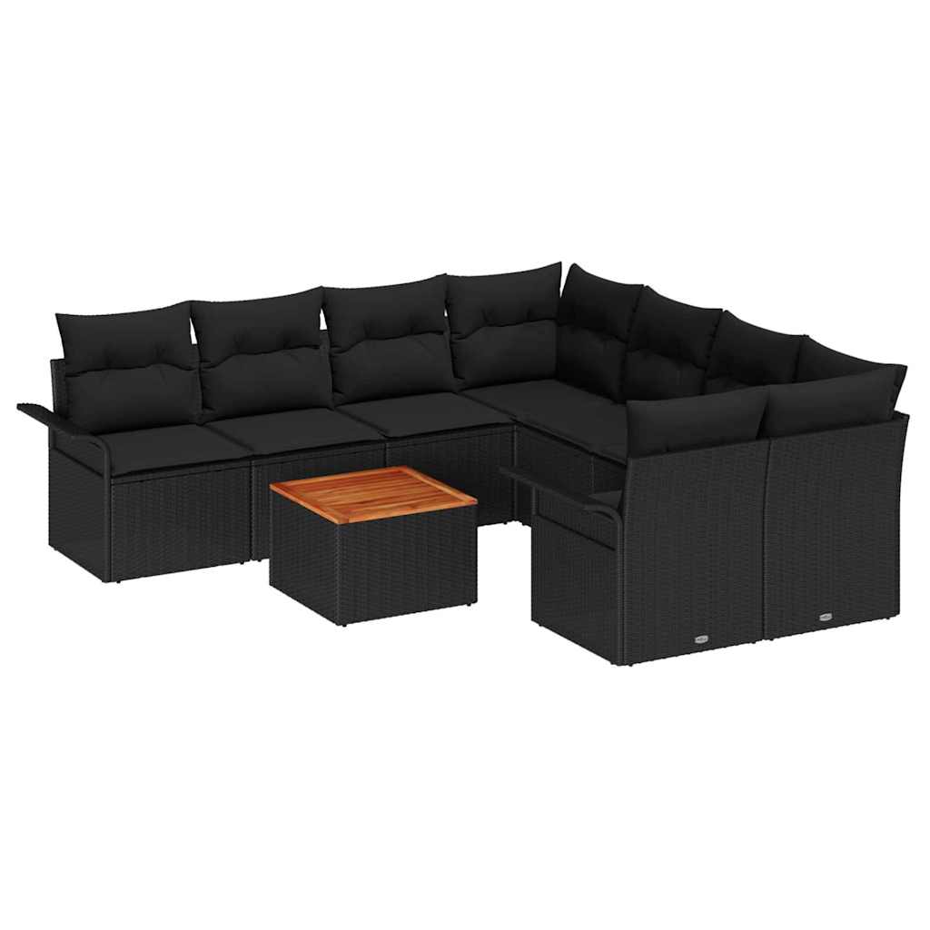 Conjunto de sofás de jardín 9 pcs Negro ratán sintético