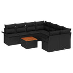 Conjunto de sofás de jardín 9 pcs Negro ratán sintético
