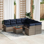 Conjunto de sofás de jardín 9 pcs Gris y azul marino