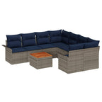 Conjunto de sofás de jardín 9 pcs Gris y azul marino