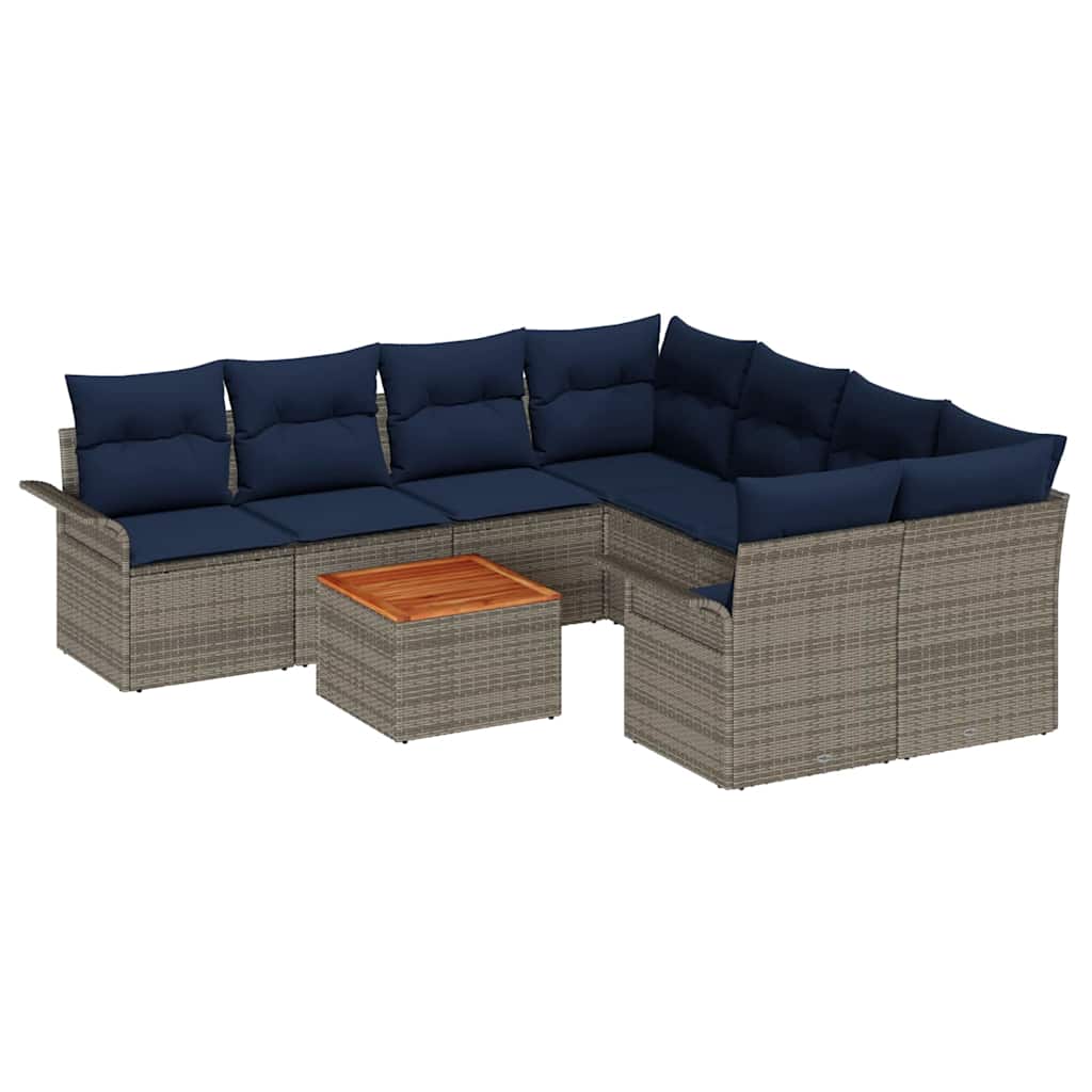 Conjunto de sofás de jardín 9 pcs Gris y azul marino