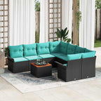 Conjunto de sofás de jardín 9 pcs Negro y Turquesa