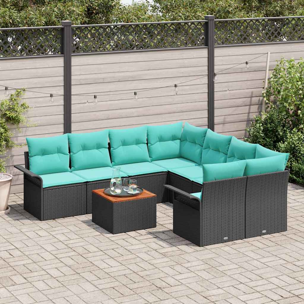 Conjunto de sofás de jardín 9 pcs Negro y Turquesa