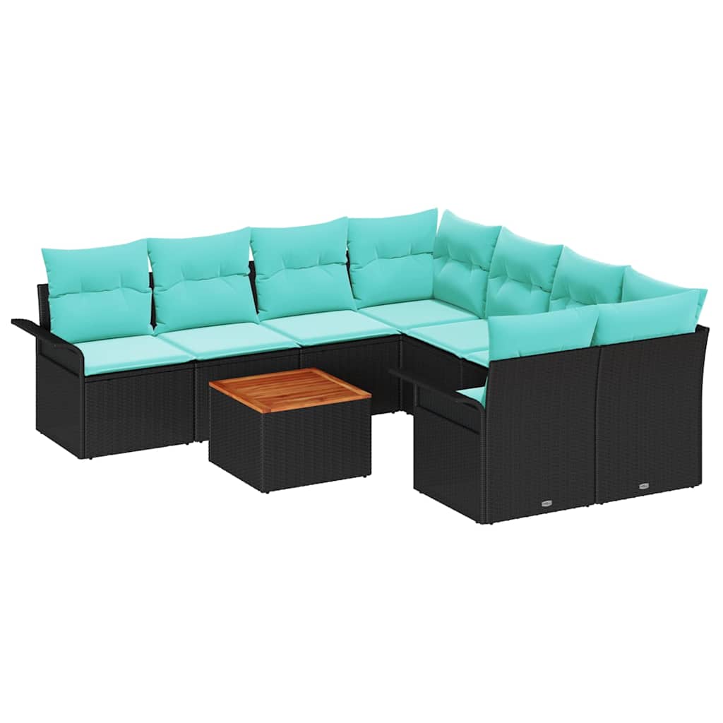 Conjunto de sofás de jardín 9 pcs Negro y Turquesa