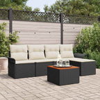 Conjunto de sofás de jardín 6 pcs Negro y crema ratán sintético