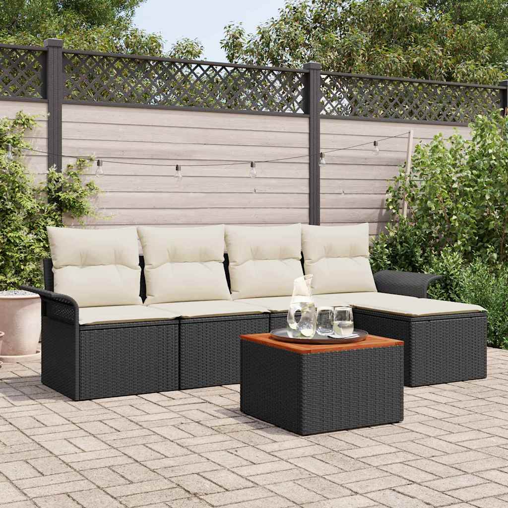 Conjunto de sofás de jardín 6 pcs Negro y crema ratán sintético