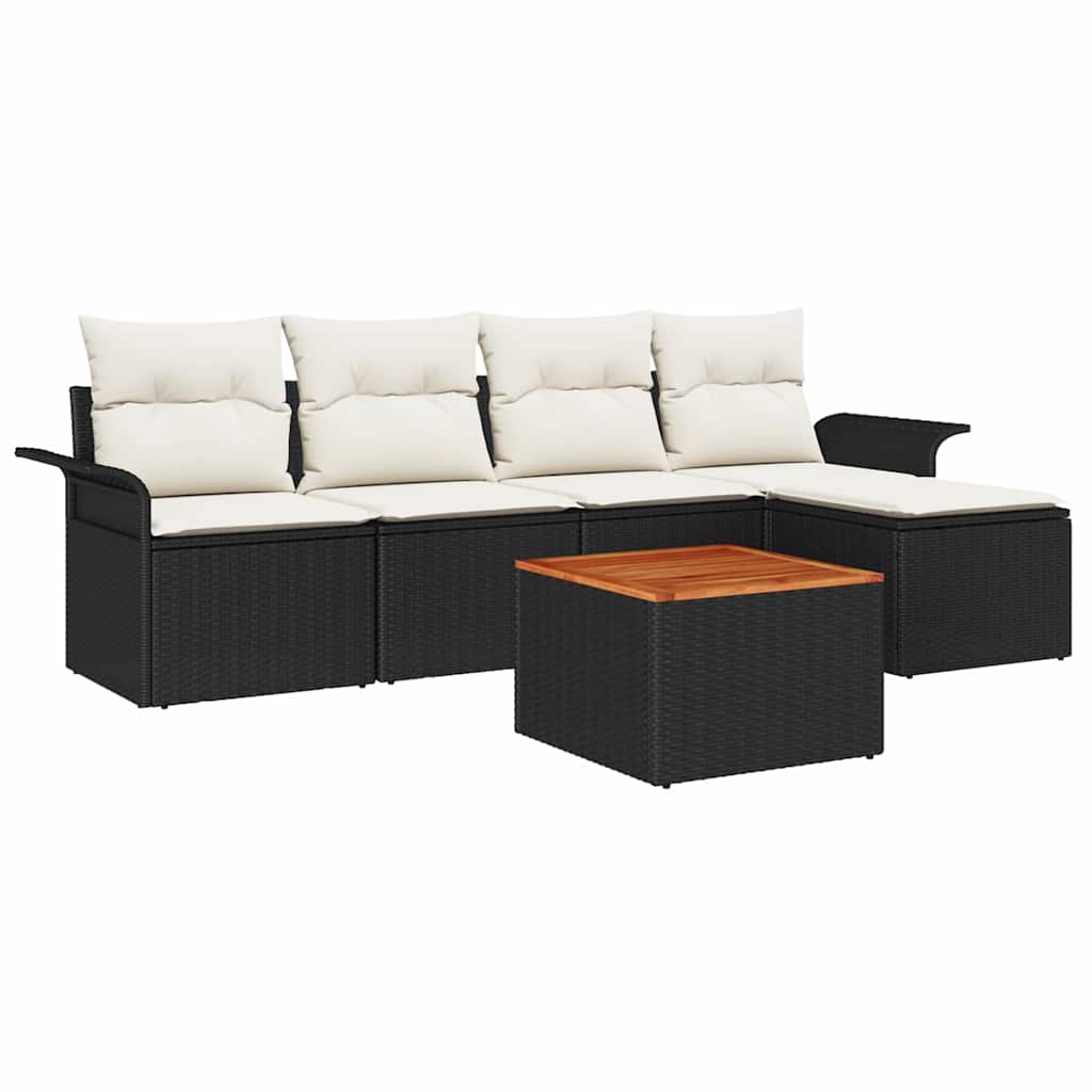 Conjunto de sofás de jardín 6 pcs Negro y crema ratán sintético