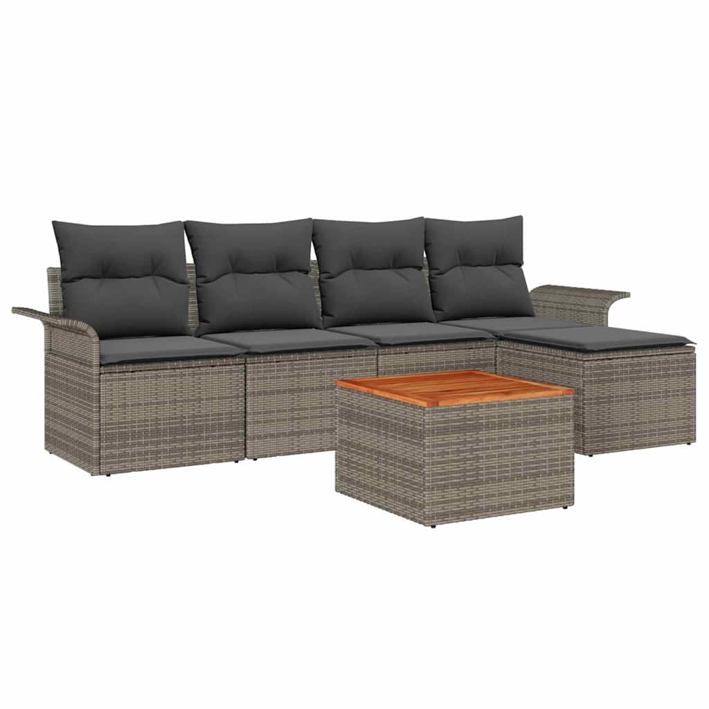 Conjunto de sofás de jardín 6 pcs Gris ratán sintético