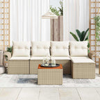 Conjunto de sofás de jardín 6 pcs Beige y Crema ratán sintético