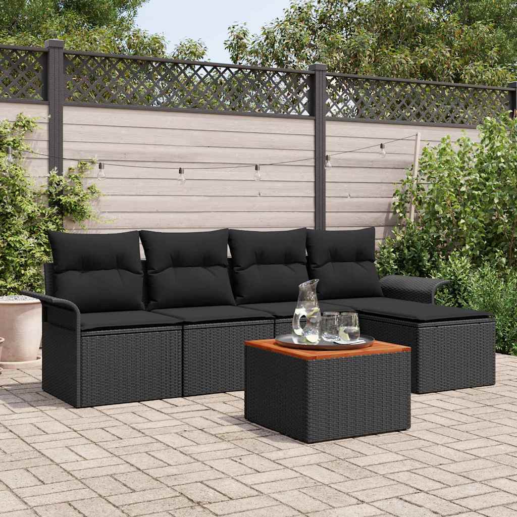 Conjunto de sofás de jardín 6 pcs Negro ratán sintético