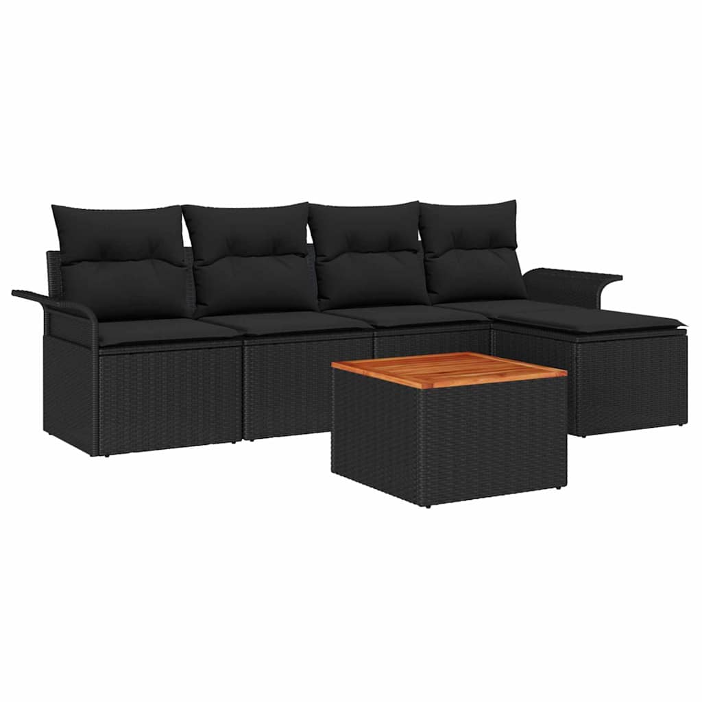 Conjunto de sofás de jardín 6 pcs Negro ratán sintético