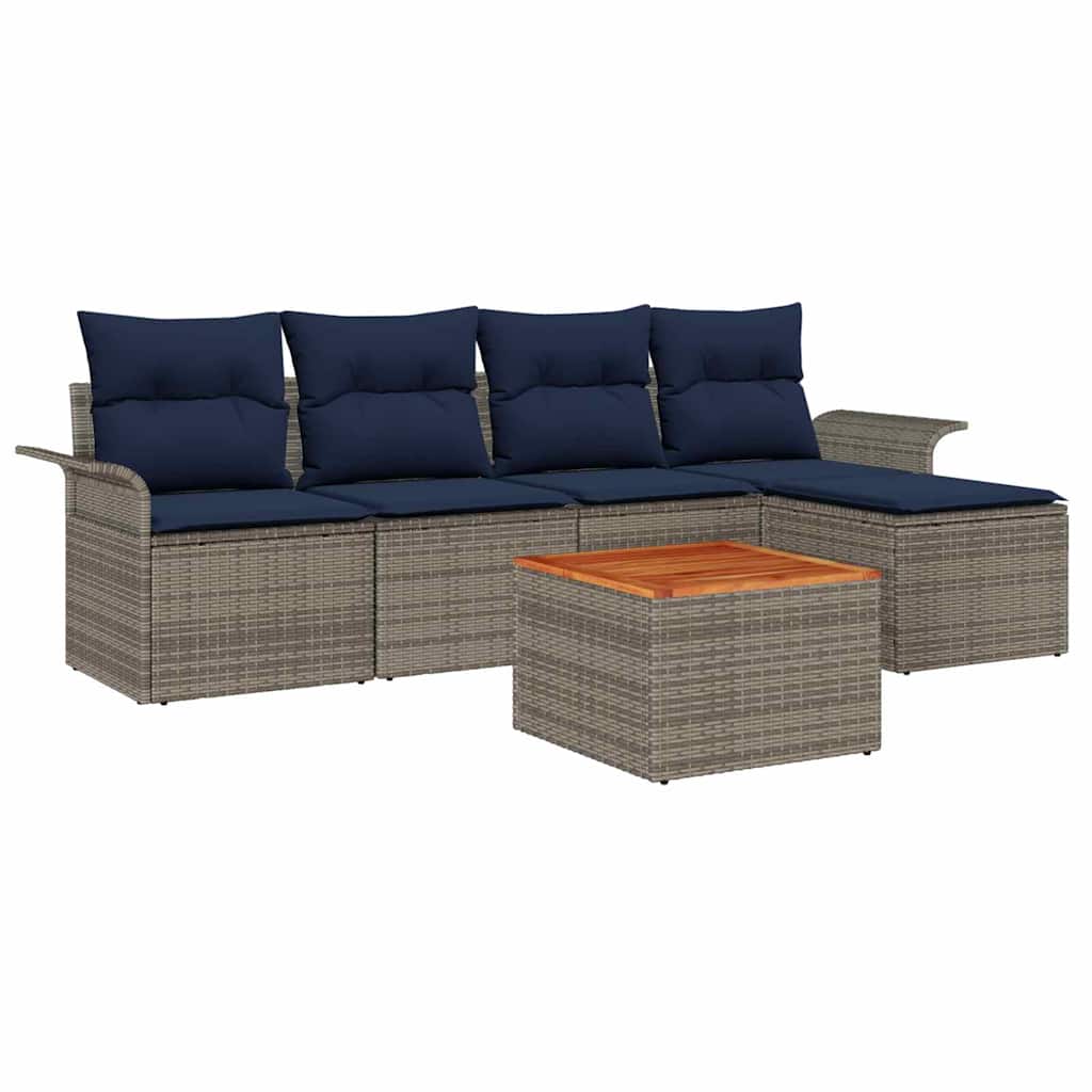Conjunto de sofás de jardín 6 pcs Gris y azul marino