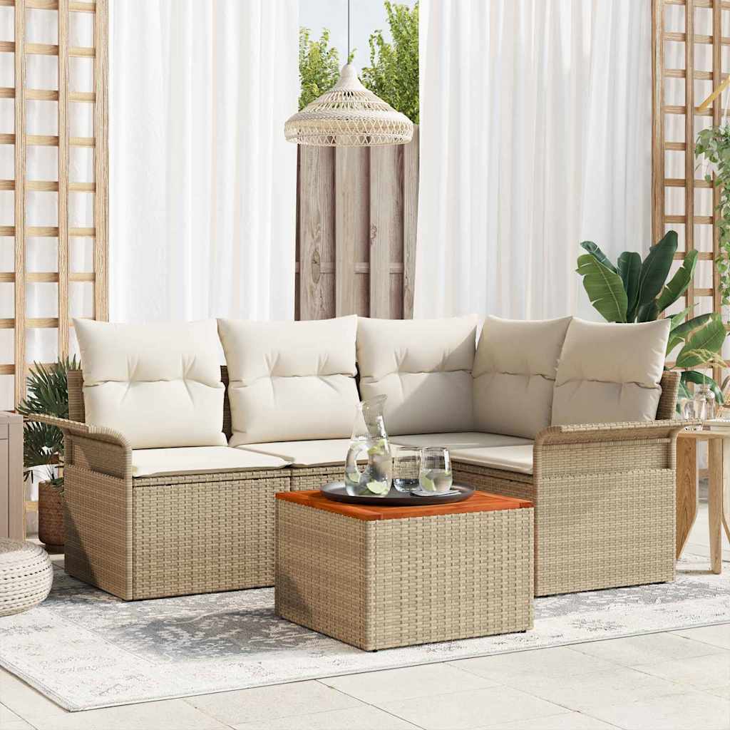 Conjunto de sofás de jardín 5 pcs Beige y Crema ratán sintético