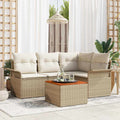 Conjunto de sofás de jardín 5 pcs Beige y Crema ratán sintético