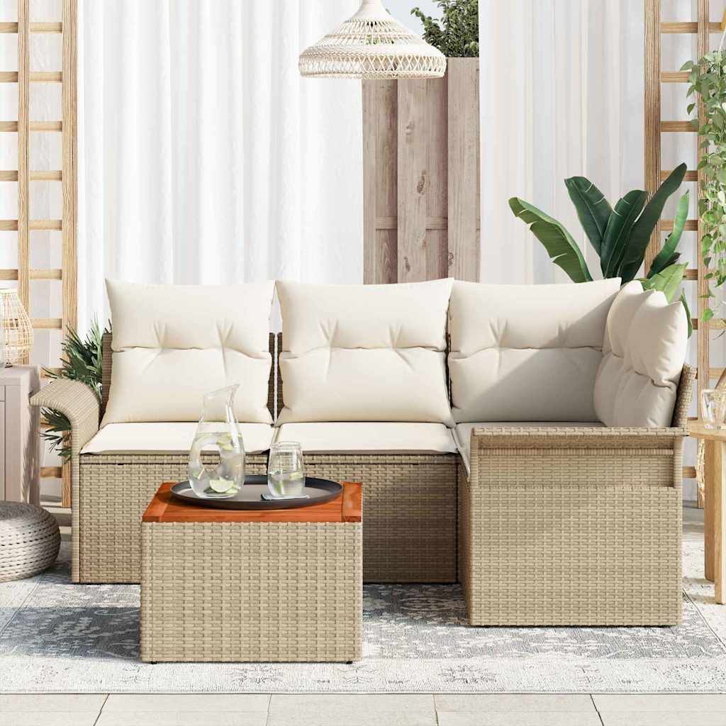 Conjunto de sofás de jardín 5 pcs Beige y Crema ratán sintético
