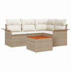 Conjunto de sofás de jardín 5 pcs Beige y Crema ratán sintético