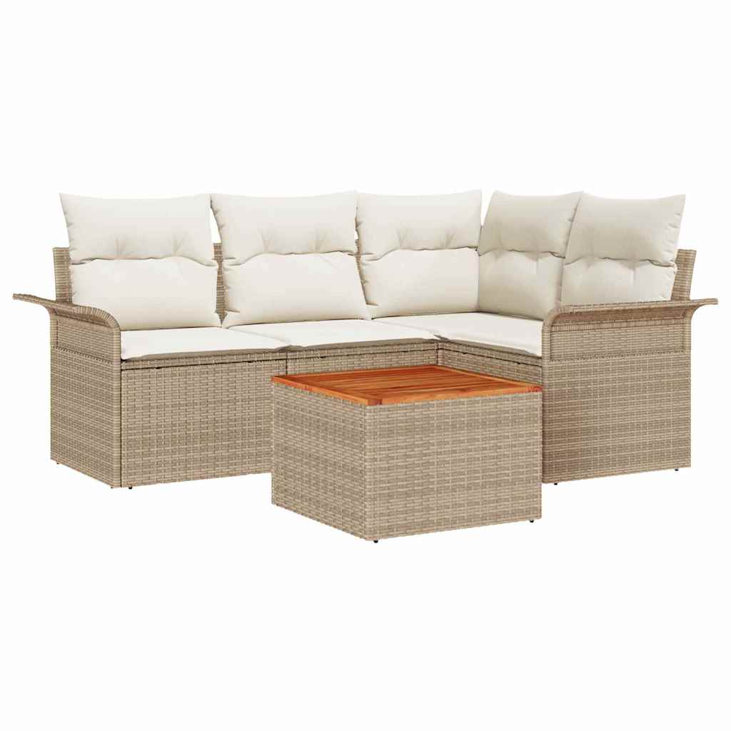 Conjunto de sofás de jardín 5 pcs Beige y Crema ratán sintético