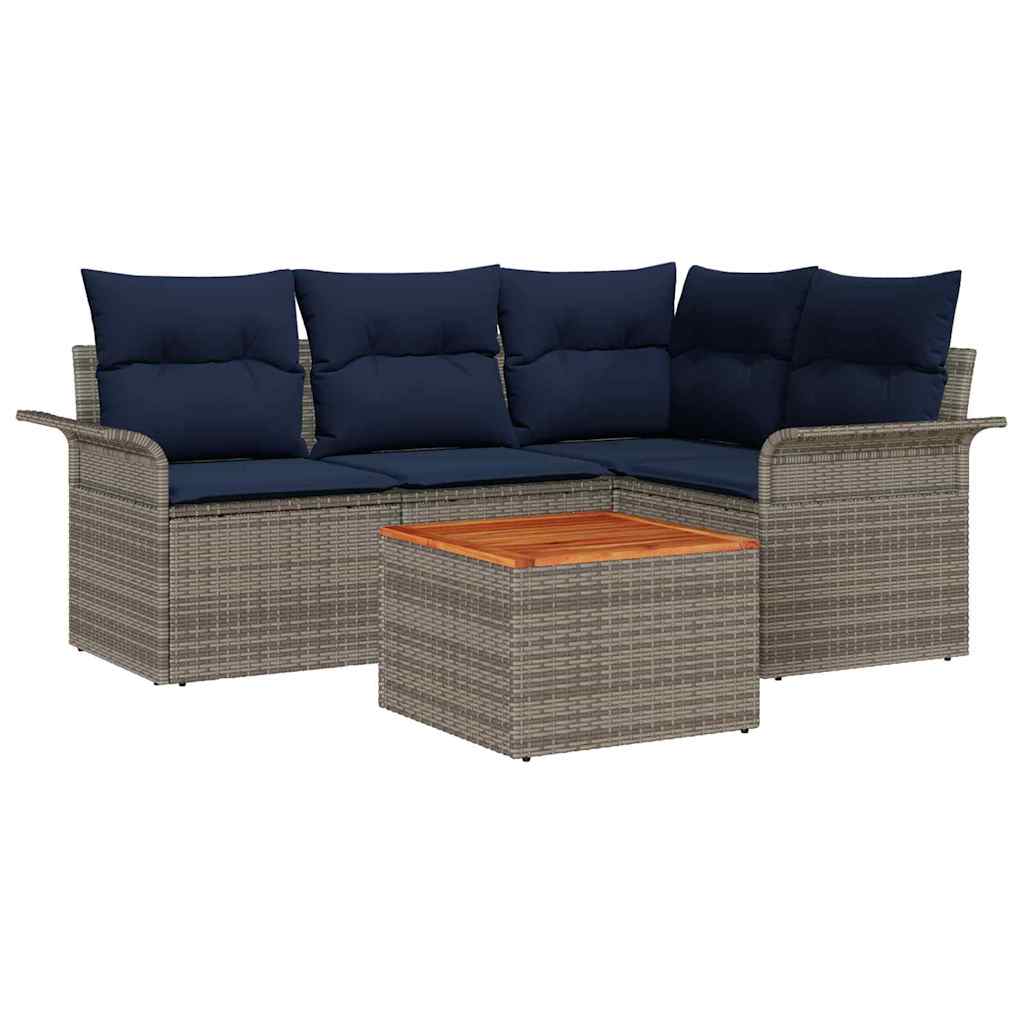 Conjunto de sofás de jardín 5 pcs Gris y azul marino