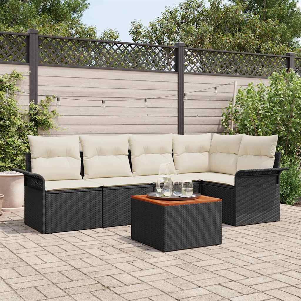 Conjunto de sofás de jardim 6 peças Preto e creme vime sintético