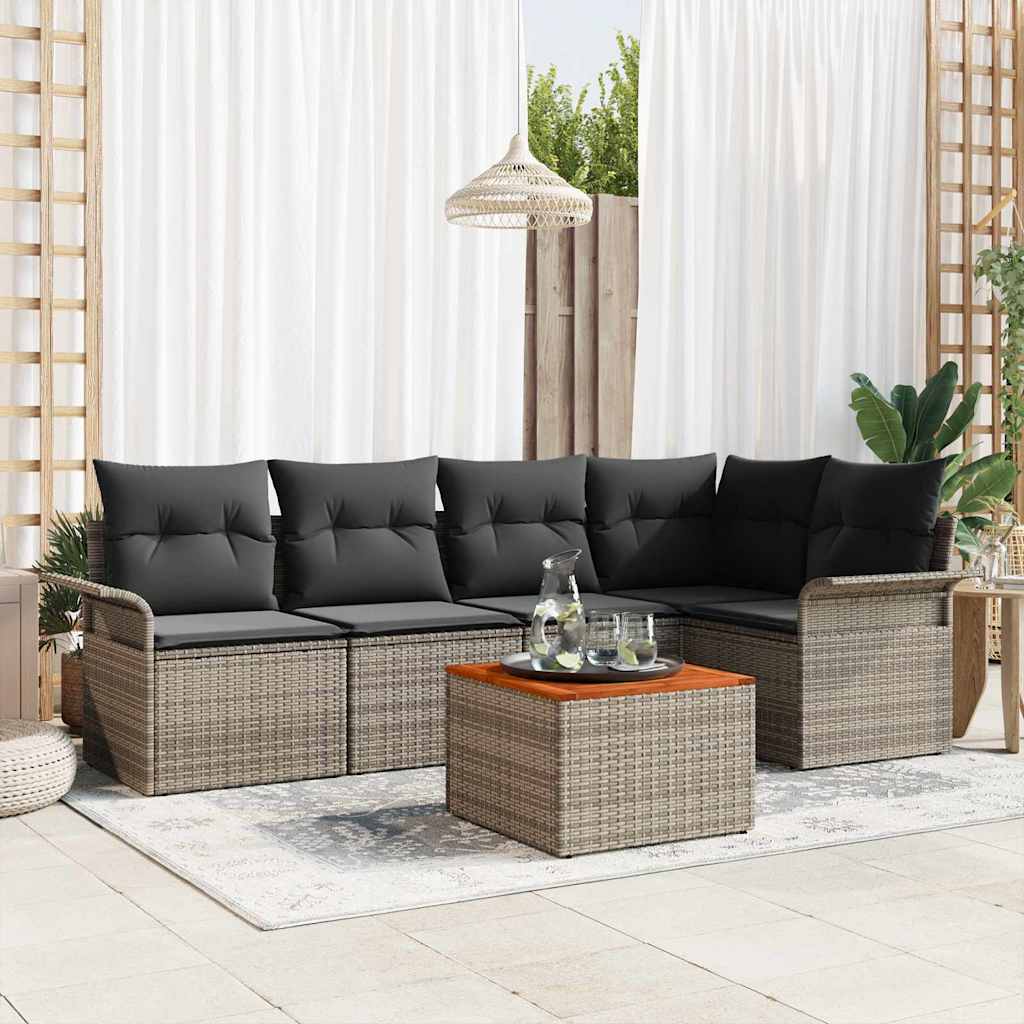 Conjunto de sofás de jardim 6 pcs Cinzento vime sintético