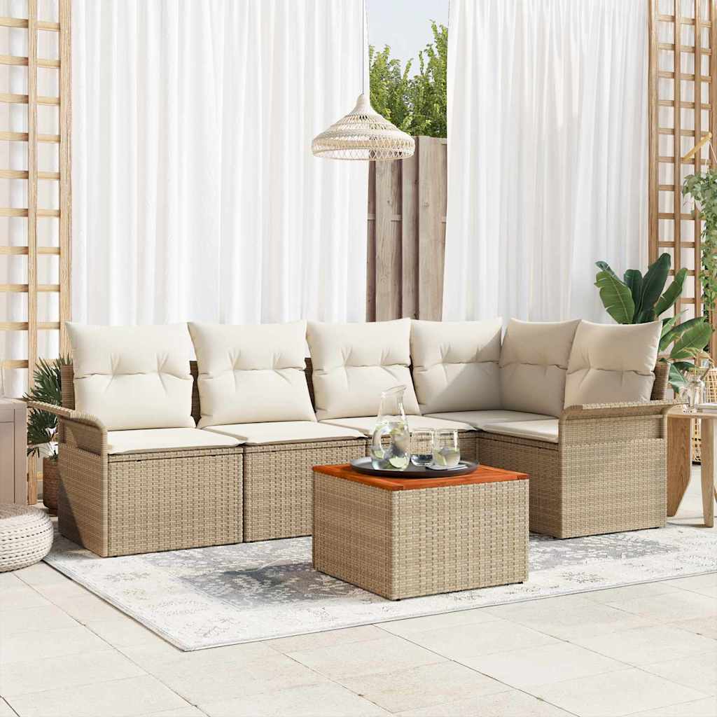 Conjunto de sofá de jardim 6 peças Bege e Creme vime sintético