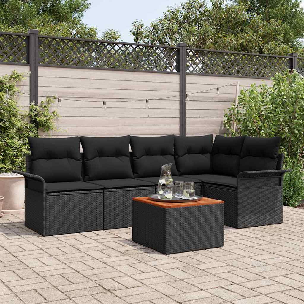 Conjunto de sofás de jardim 6 pcs Vime sintético preto
