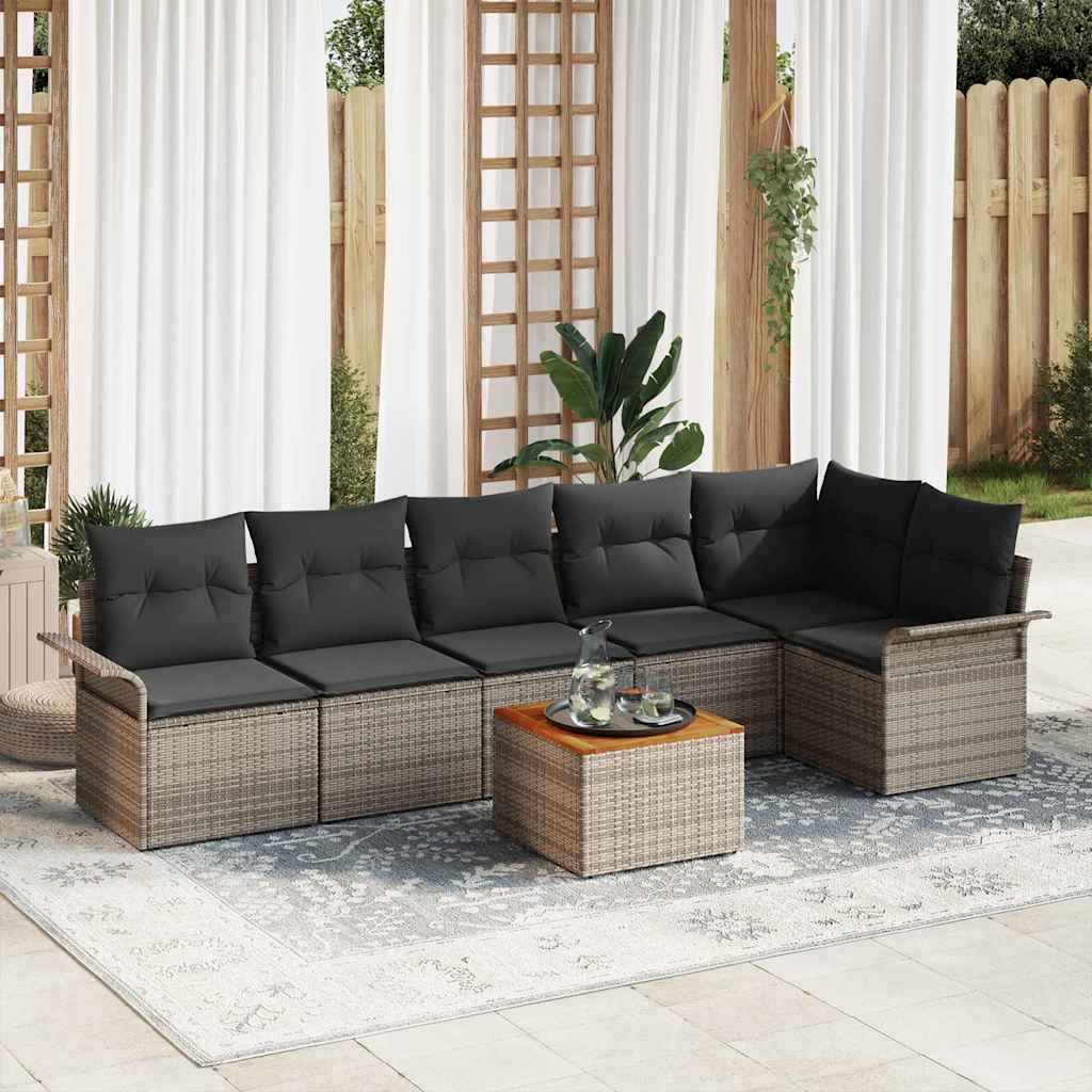 Conjunto de sofás de jardín 7 pcs Beige y Crema ratán sintético
