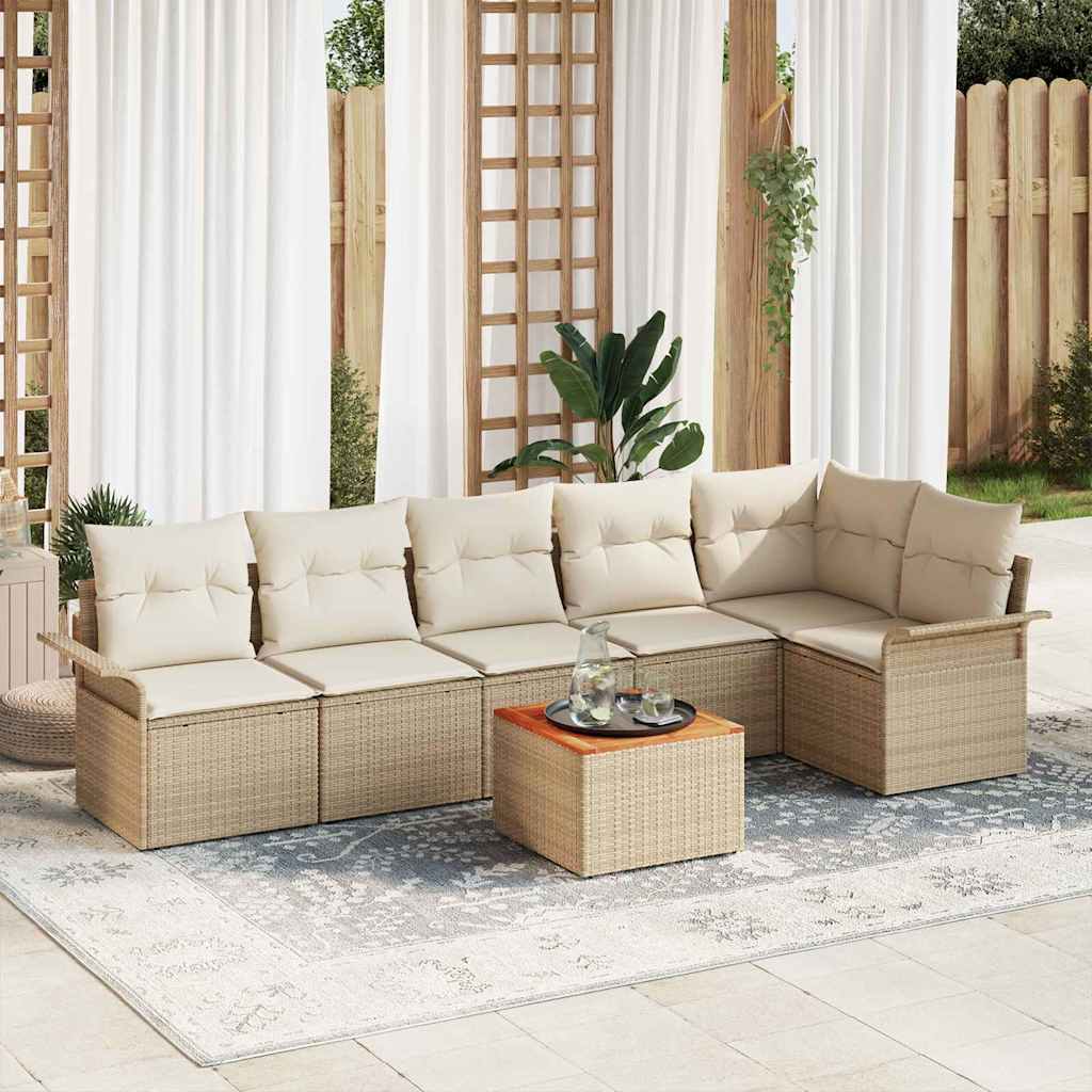 Conjunto de sofás de jardín 7 pcs Beige y Crema ratán sintético