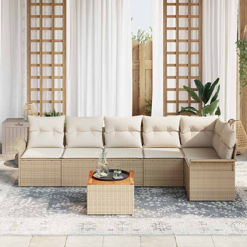 Conjunto de sofás de jardín 7 pcs Beige y Crema ratán sintético