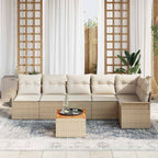 Conjunto de sofás de jardín 7 pcs Beige y Crema ratán sintético