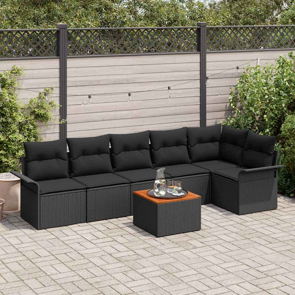 Conjunto de sofás de jardín 7 pcs Beige y Crema ratán sintético