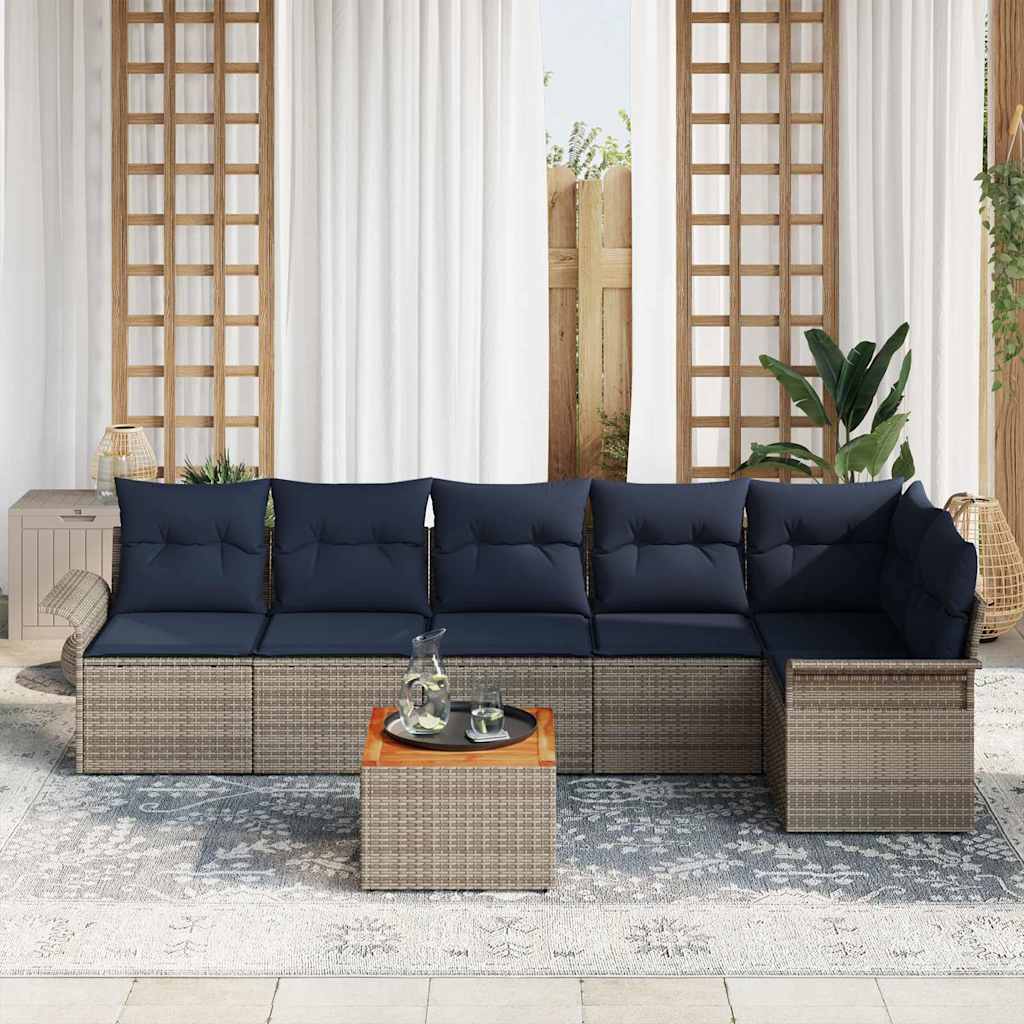 Conjunto de sofás de jardín 7 pcs Gris y azul marino